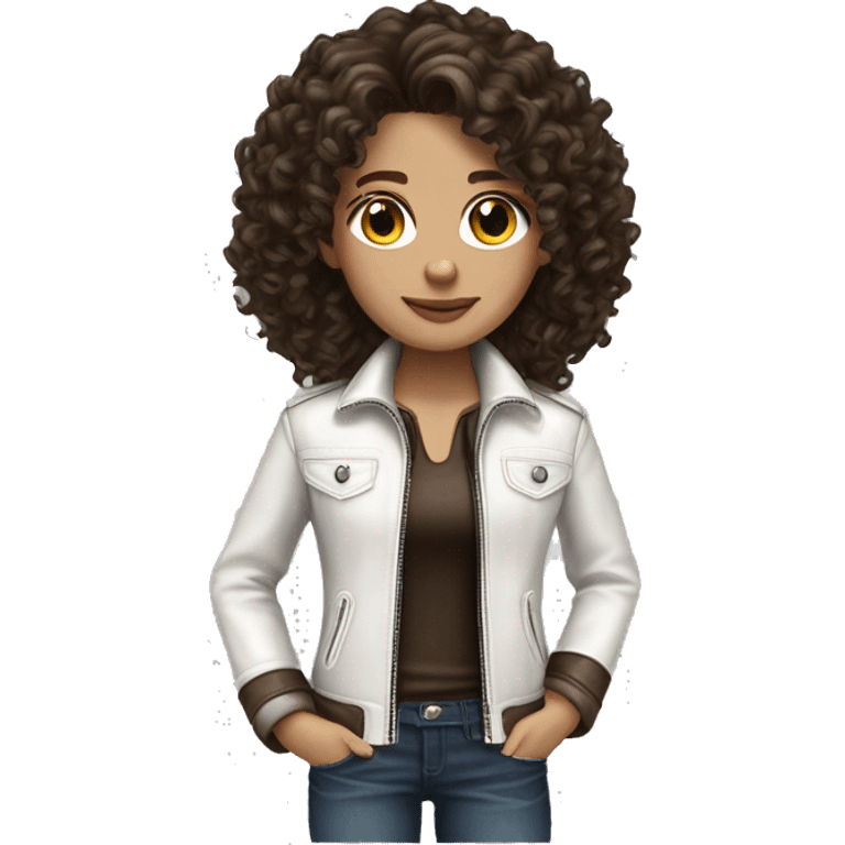 Curly dark brown hair medium length white skin leather jacket emoji