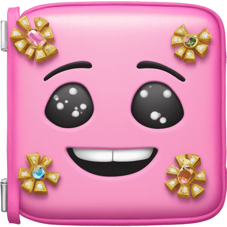 Pink iPad with a blinged out junk case emoji