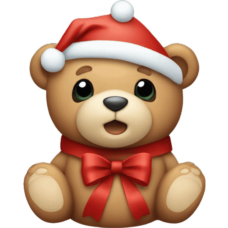 A cute little teddy bear saying merry Christmas  emoji