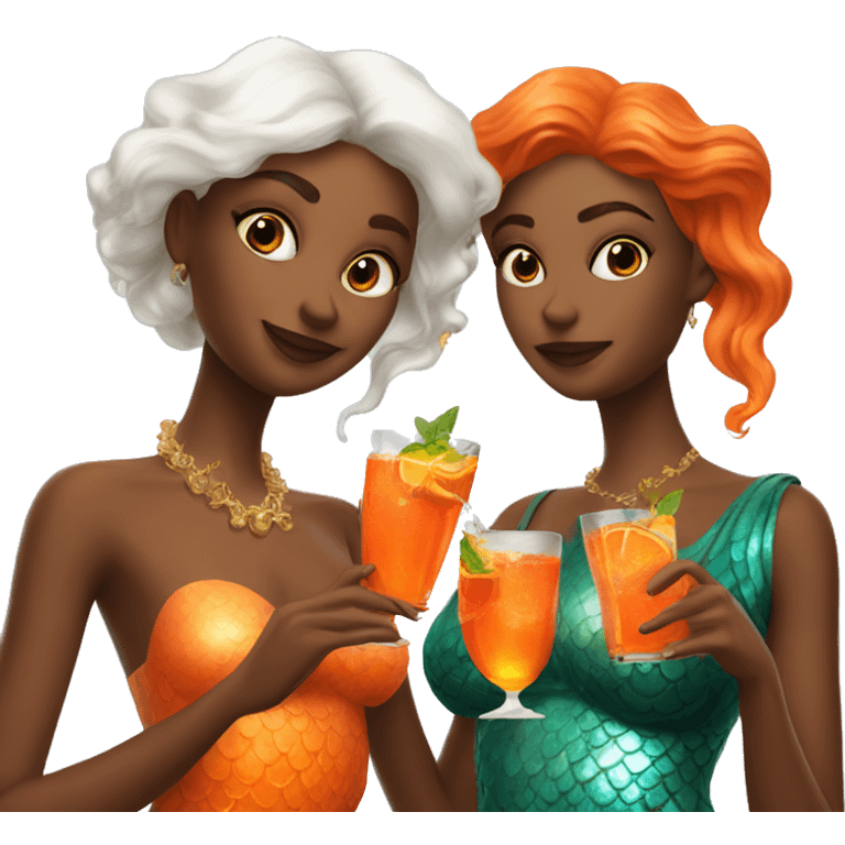 Three beautiful mermaids drinking aperol emoji