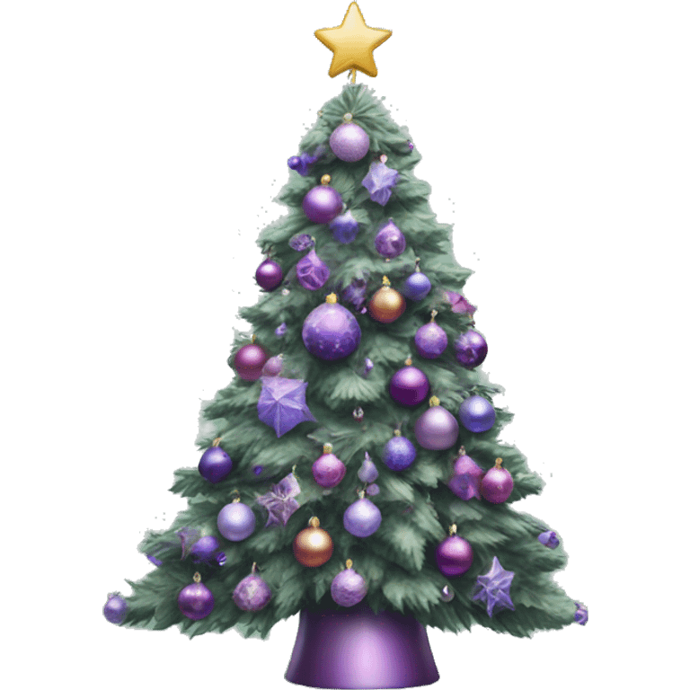 Realistic decorated green and lilac Christmas tree emoji