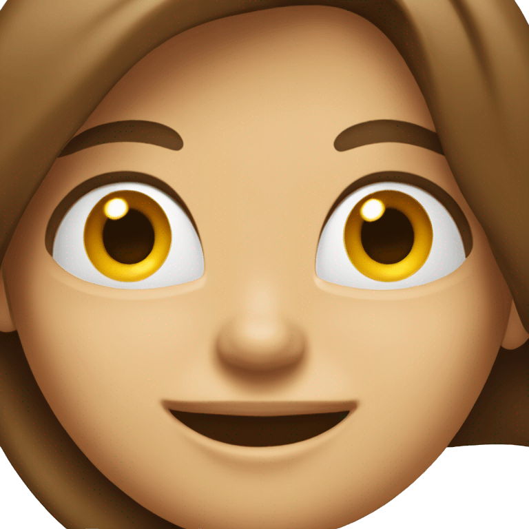 An emoji of a woman with long, straight brown hair and a large mouth, smiling with a friendly expression emoji