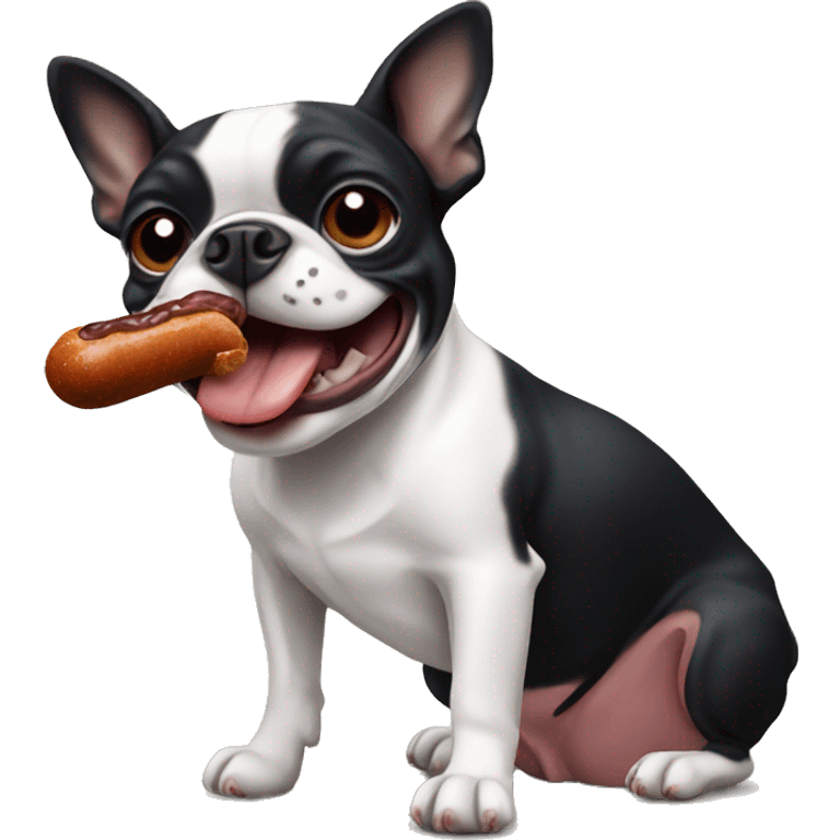 boston terrier eating a sausage emoji