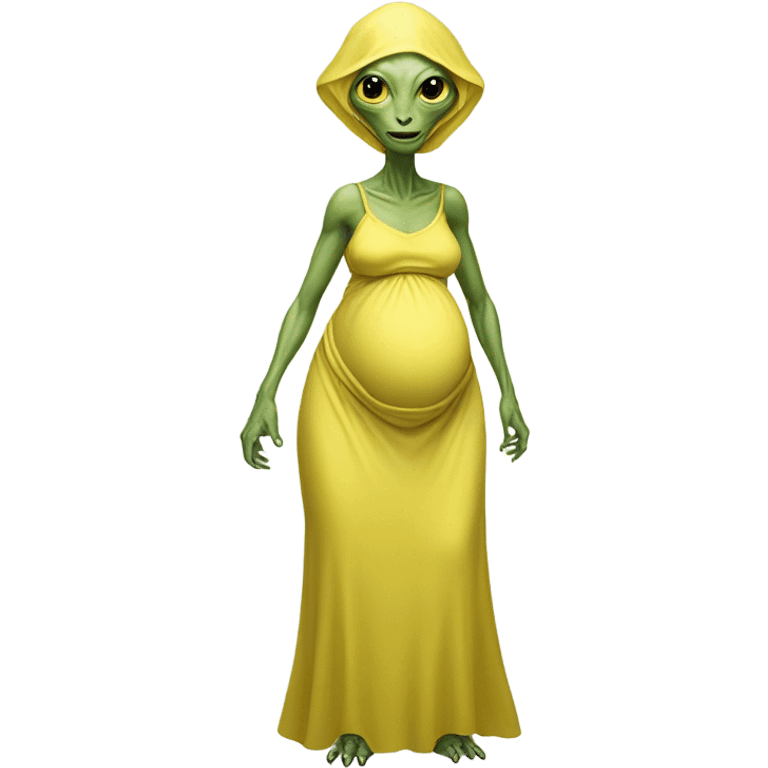 Pregnant Reptilian alien woman, full body in jellow  dress emoji