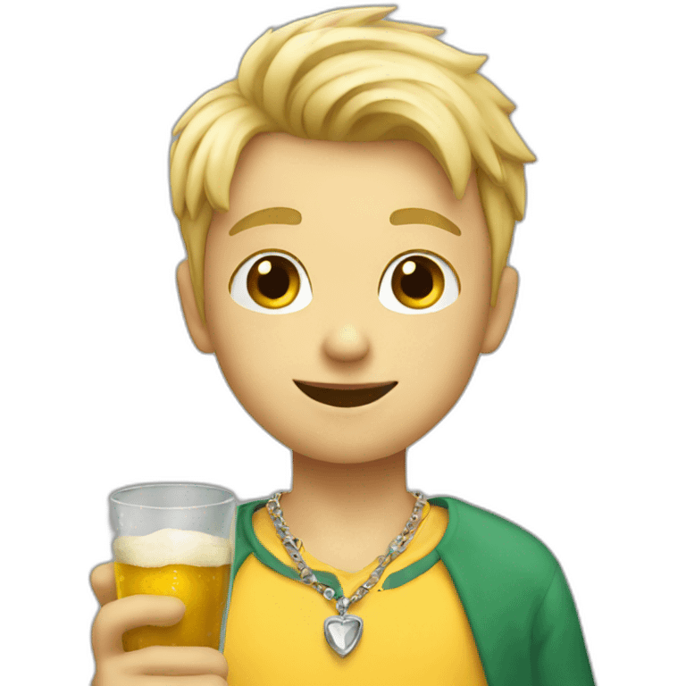 blonde boy with necklace drinking emoji