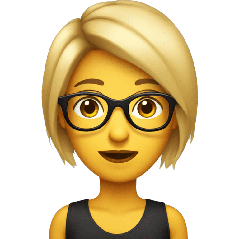 Chica con pelo largo negro, flequillo, ojos color marrones, con lentes para ver  emoji