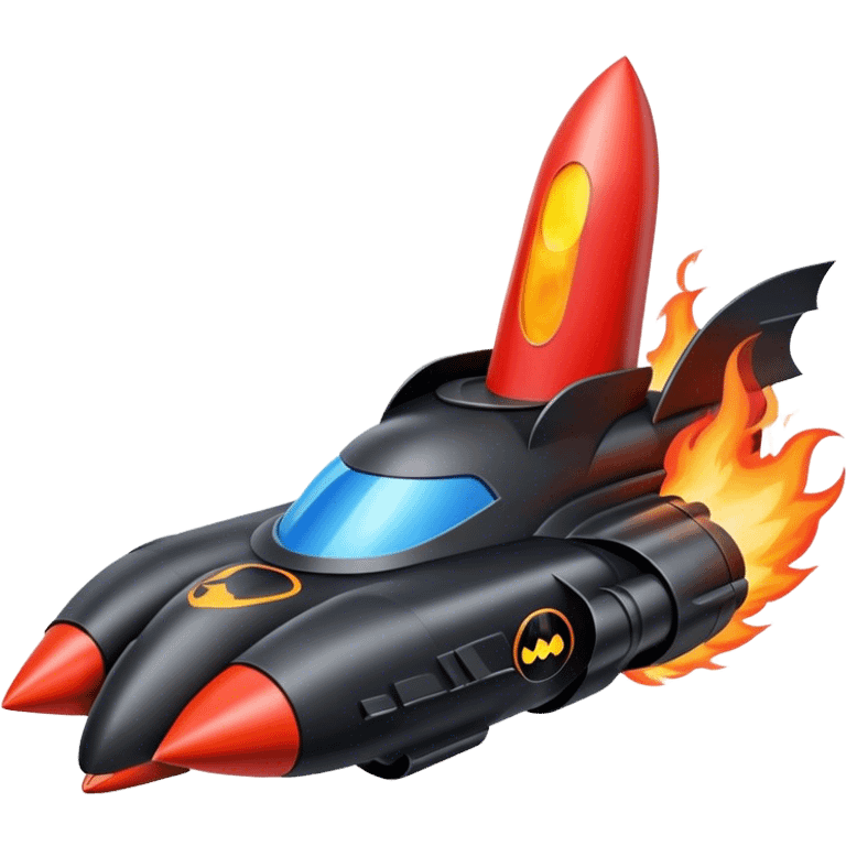 batmobile in rocket ship boom rocket at take-off in fire emoji