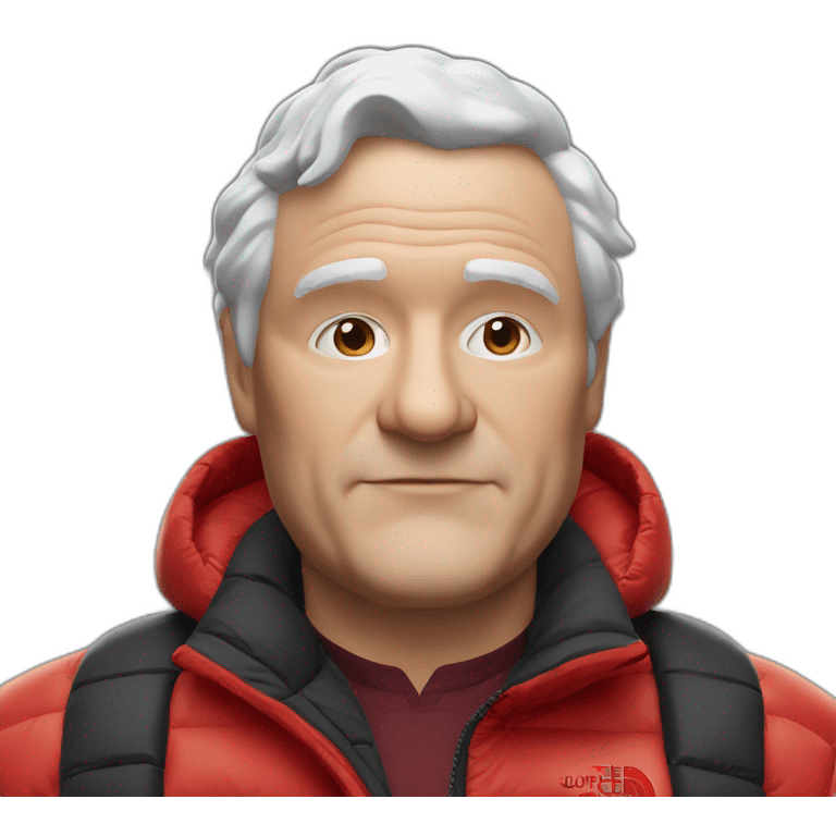 old white man overweight with black and red supreme north face puffy jacket  upper body bust emoji