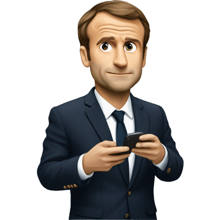 Macron qui regarde son téléphone  emoji