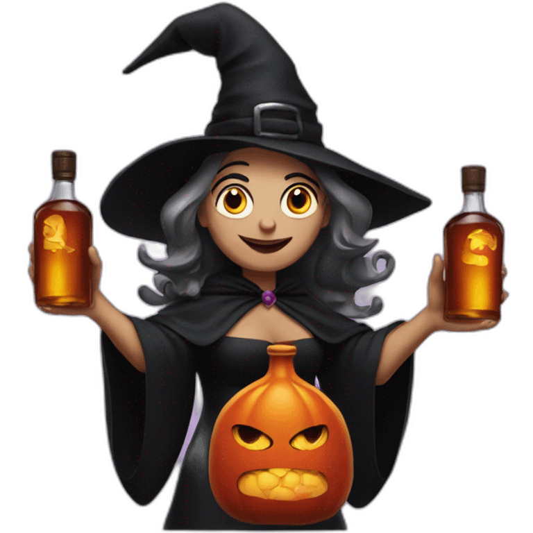 evil witch holding two hennessy bottles emoji