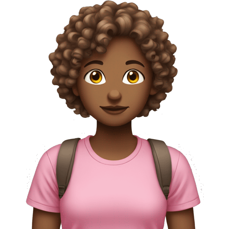 Curly girl with brown hair and pink t-shirt emoji