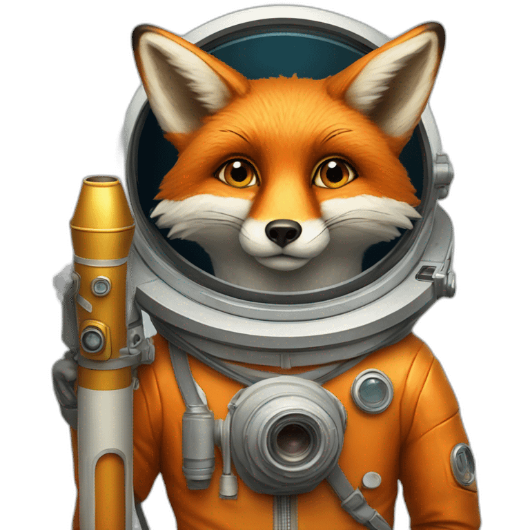 fox in a cosmonaute suit and a long telescope emoji