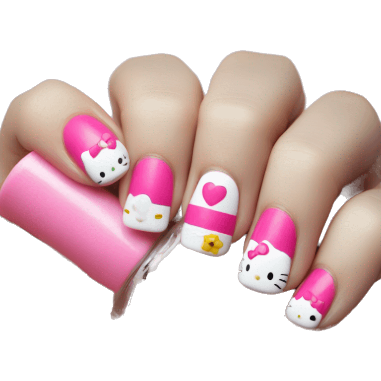 Nails french manicure hello kitty design hand emoji