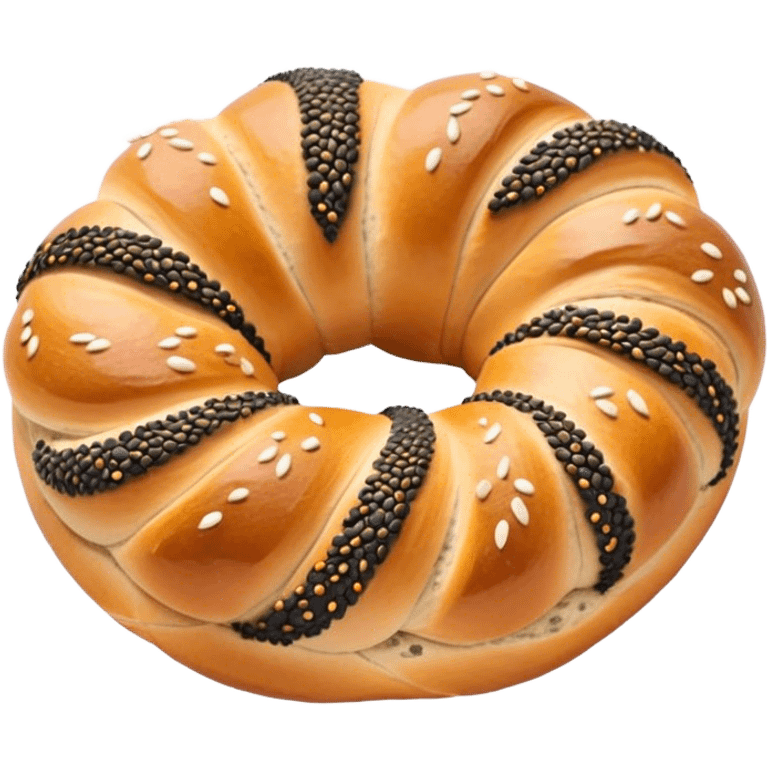 Cinematic Realistic Simit twisted Turkish bread in poppy seeds emoji