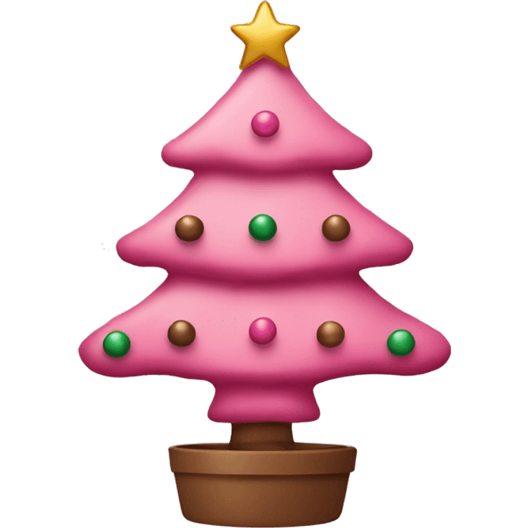 pink christmas tree with coffee colored ornaments emoji