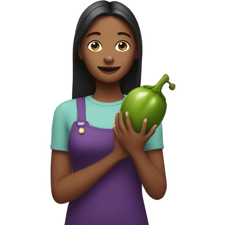 Girl holding eggplant emoji