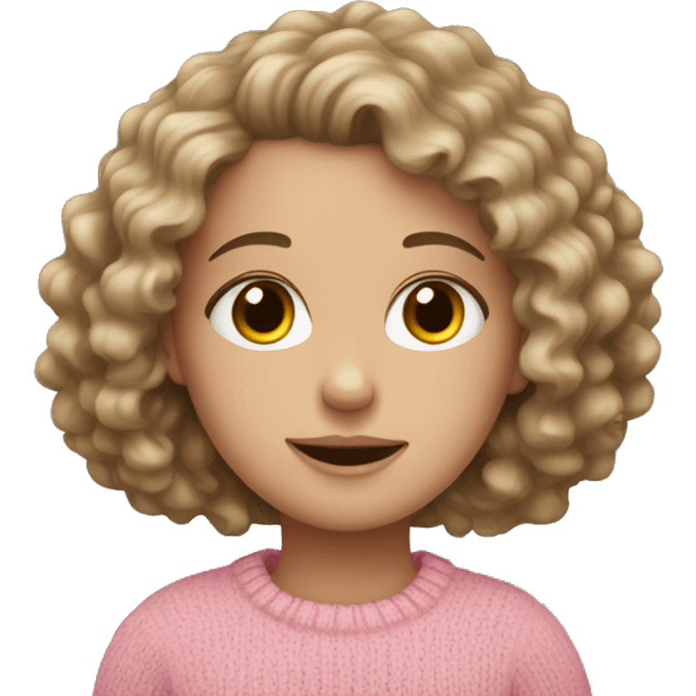 White girl with curly hair and pink sweater  emoji