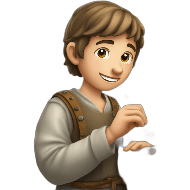 young coin engraver apprentice yielding tool, medieval age emoji