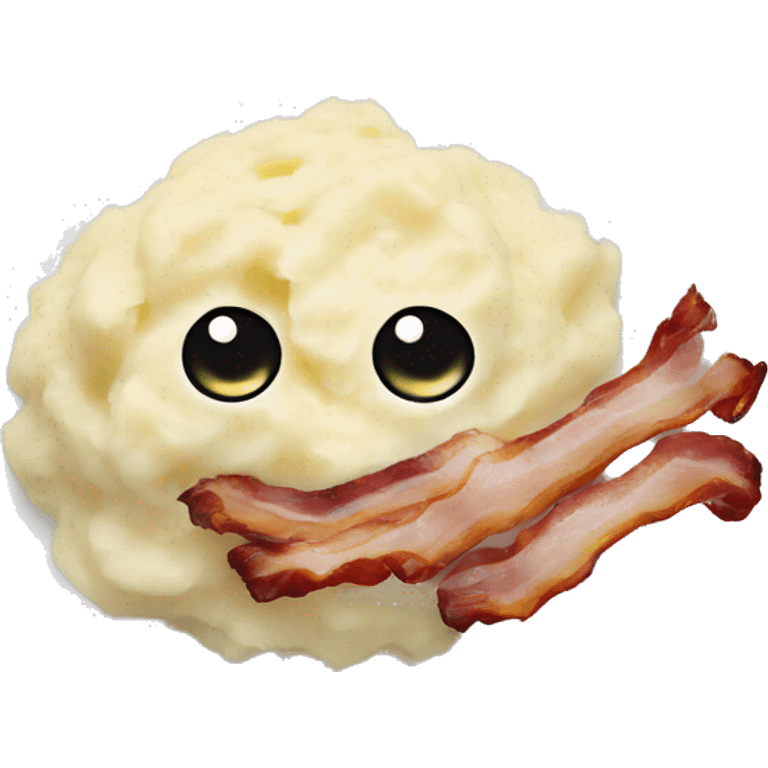 Mashed potatoes with pieces of bacon on a white plate emoji