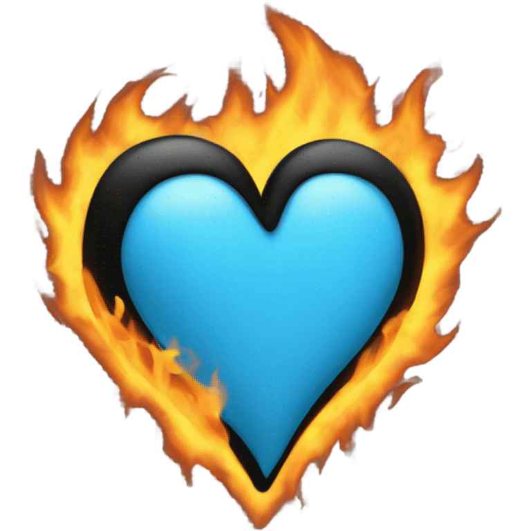 Light blue heart with black fire flames emoji