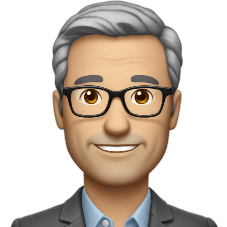  50-year-old real estate agent with very short short dark brown hair, slightly graying, handsome, heavily shaved and glassest emoji