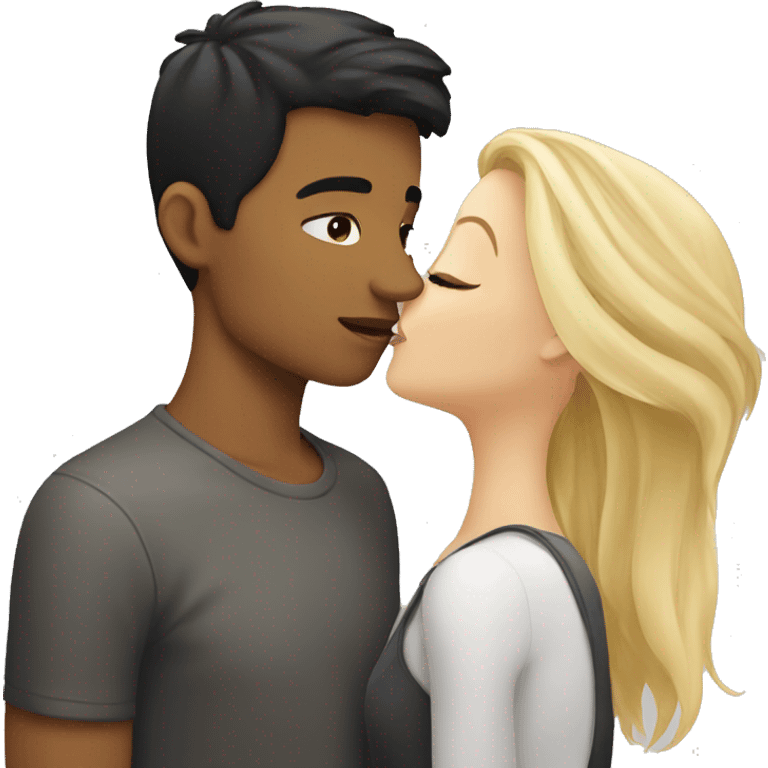 Blonde girl kissing black haired white guy emoji