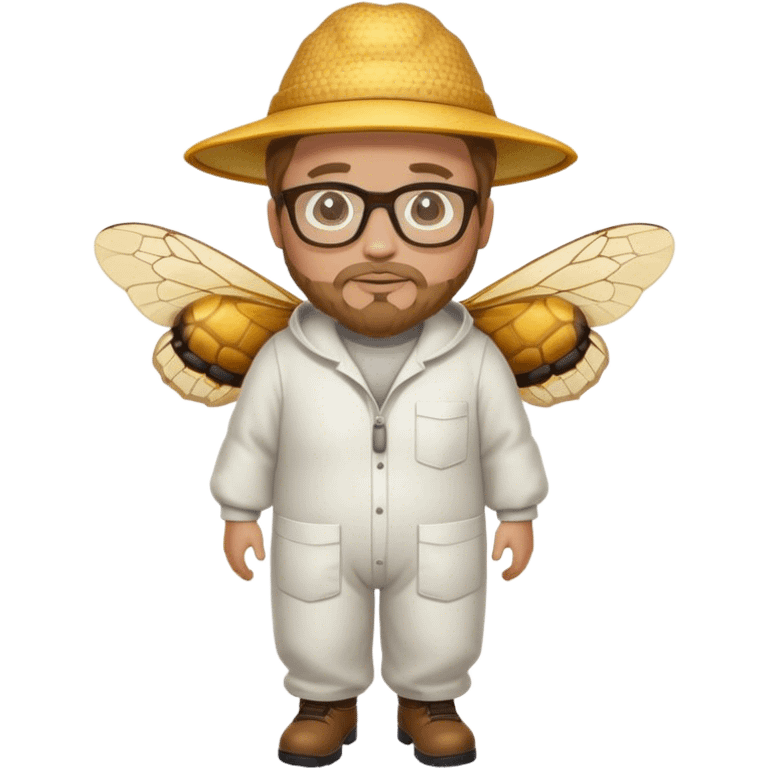 full body plus size bee keeper with light brown hair a goatee wearing glasses  emoji