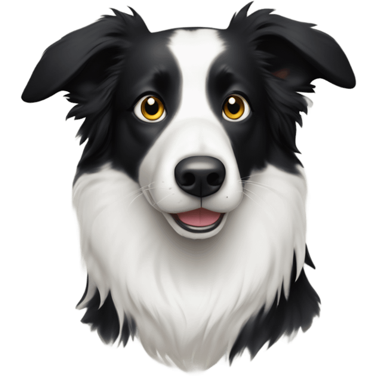 Border collie with half white face and one black spot over eye emoji