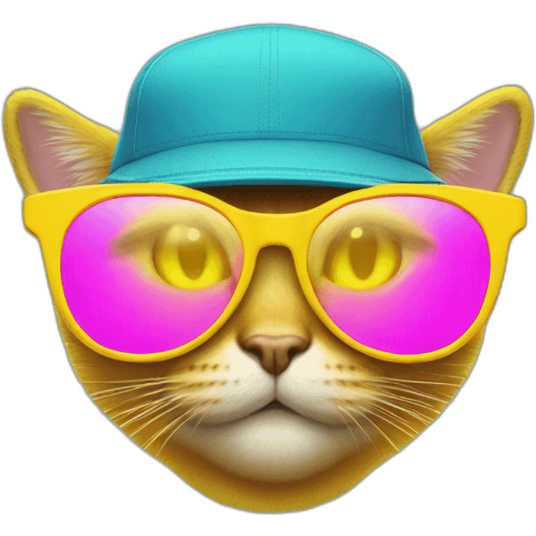 yellow cat emoji in neon sunglasses and cap emoji