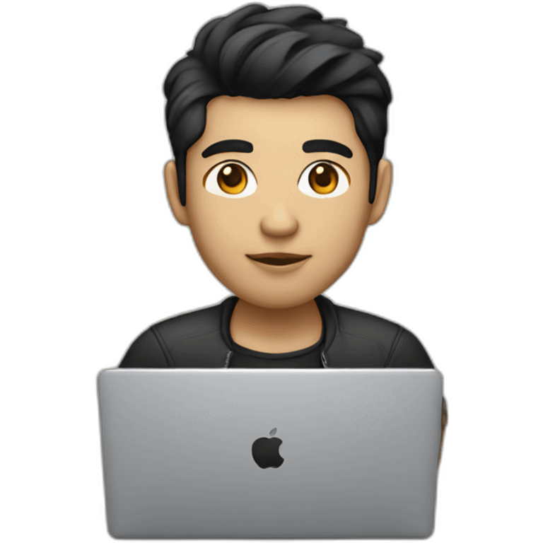 developer with macbook in front, light skin tone and black hair styled emoji