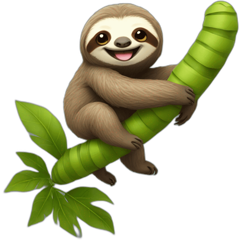 Sloth riding smiling caterpillar emoji