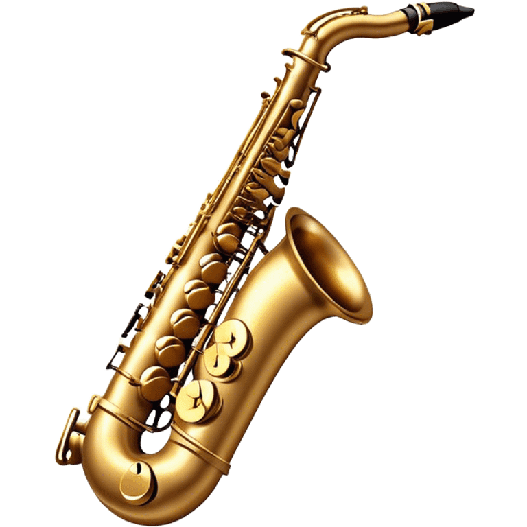 Cinematic Realistic Saxophone, smooth, curving brass body with a golden finish, soft reflections of warm light catching the details, a player’s fingers carefully pressing the keys, glowing with a jazzy, atmospheric charm. emoji