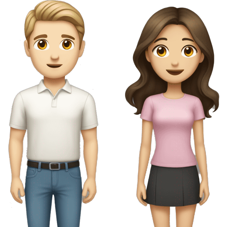 brown haired asian girl with straight hair and brown haired white guy with wavy hair emoji