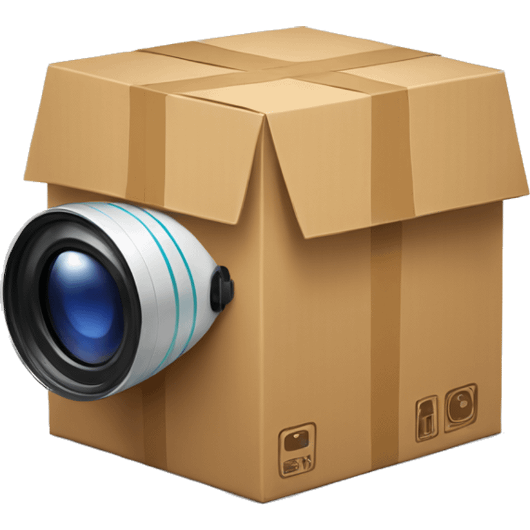 A cardboard box package with video camera. emoji