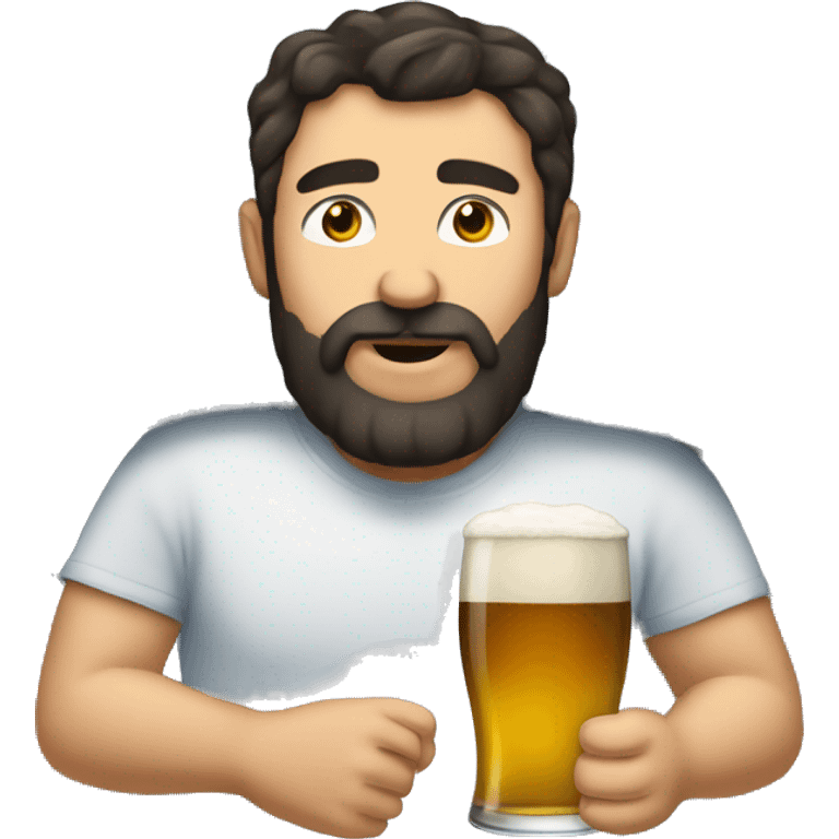 Dark hair middle age beard man drinking beer in bed emoji