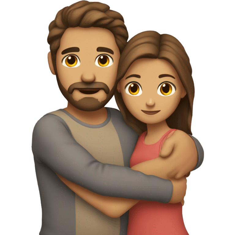 tanned man with beard and moustache with brown hair hugging brown hair girl emoji