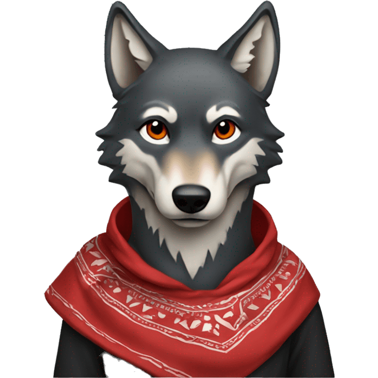 Wolf wearing a red bandana around its neck and a black hoodie emoji