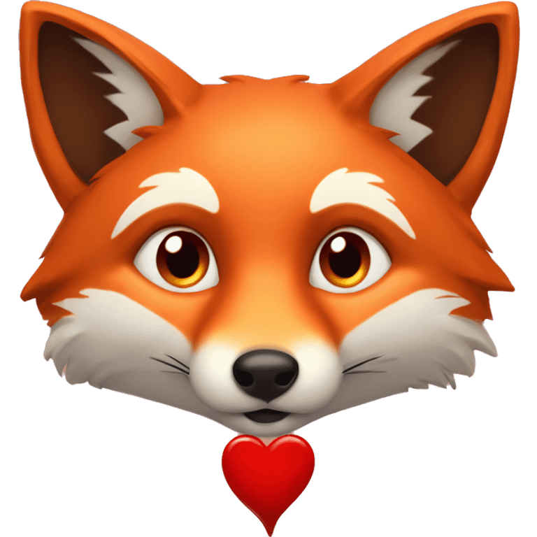 deep lush red fox face with tiny red heart instead of eyes emoji