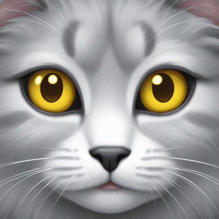 Grey and white fluffy cat with yellow eyes emoji