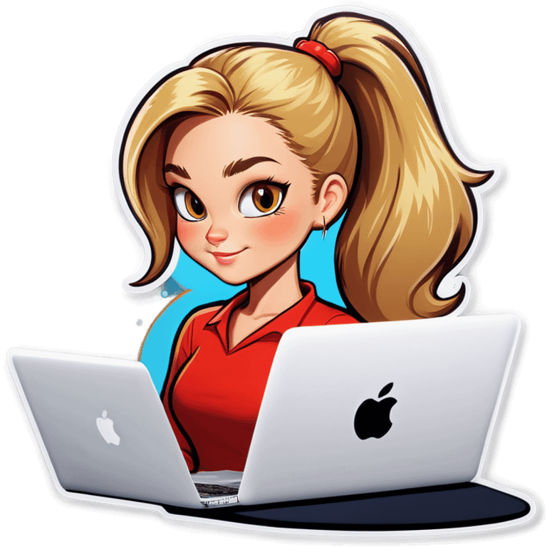 Blonde woman ponytail cat MacBook  emoji