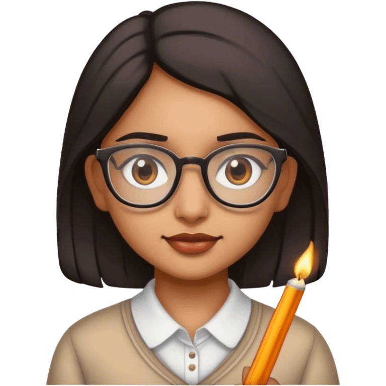 Make an image of an Indian girl with glasses she’s short brown eyes lighter skin  emoji