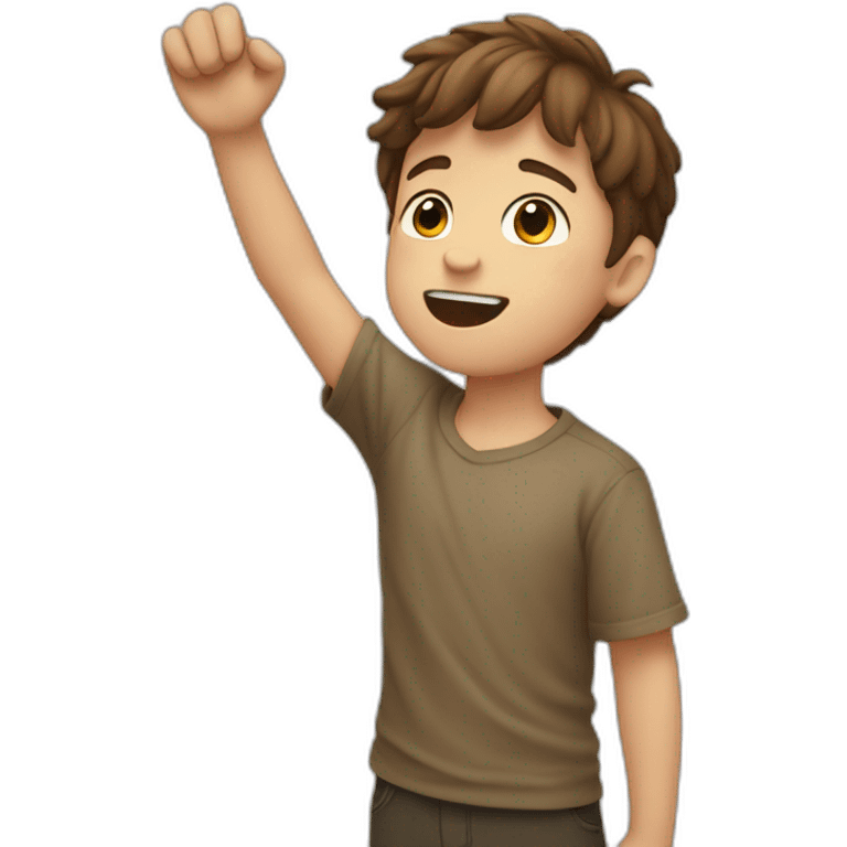 young boy raising his arms, white skin, brown hair emoji