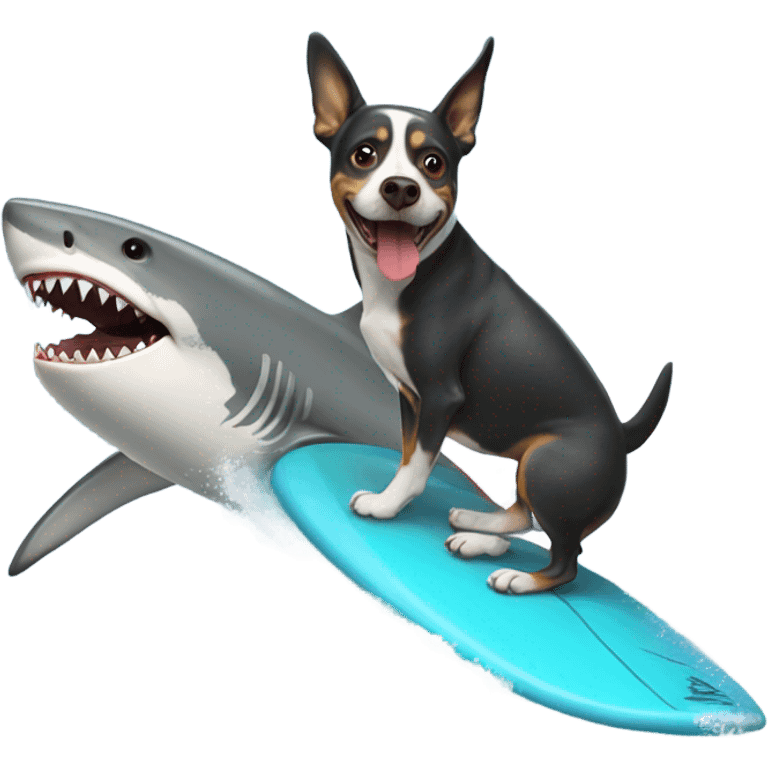 Dog surfing on a great white shark emoji