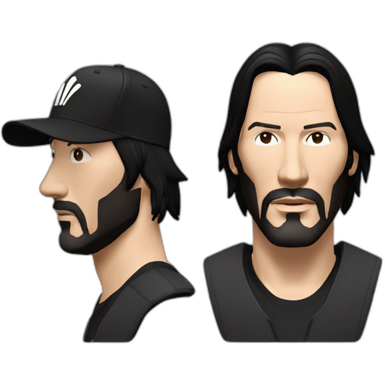 keanu reeves wearing a black adidas cap with white logo emoji