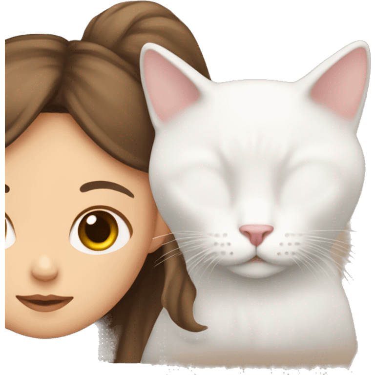 Brown hair girl with white cat on head emoji