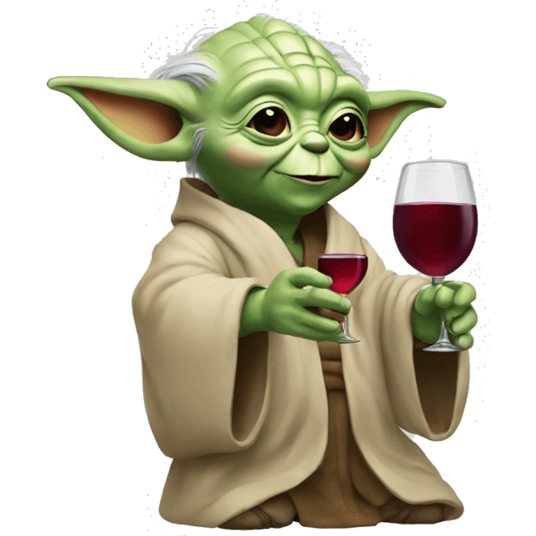 happy yoda holding one glass of red wine emoji