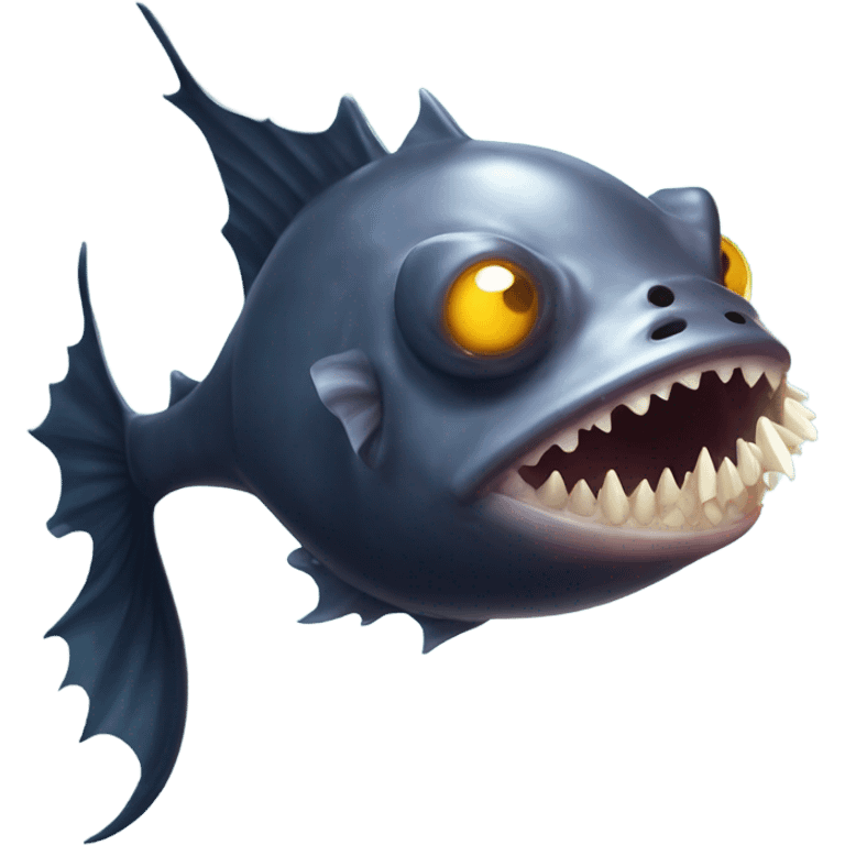 Anglerfish with a glowing lure hanging from its forehead, sharp teeth, and big eyes. emoji