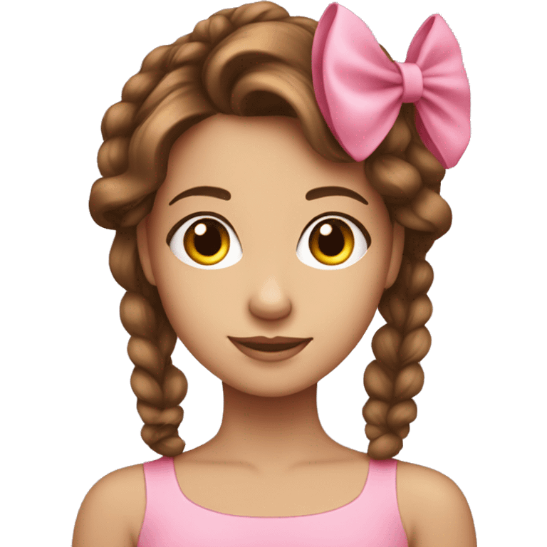 pretty brown haired girl with a pink bow in her hair  emoji