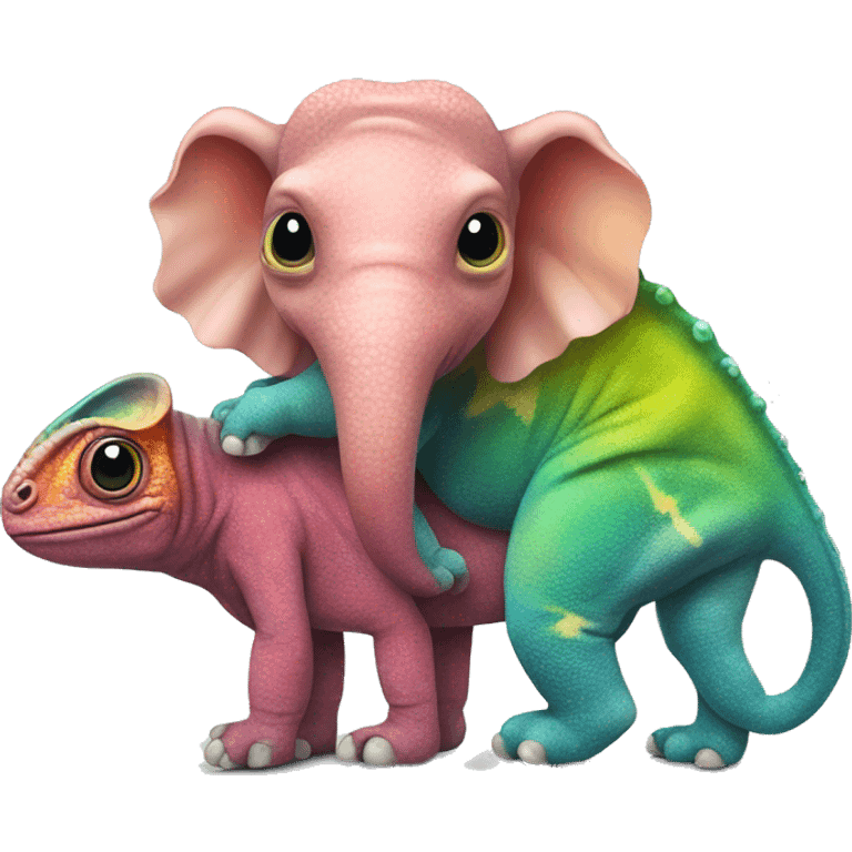 A multicoloured chameleon and an elephant emoji