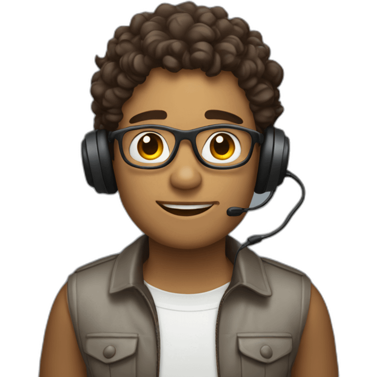 curly brown short hair guy with a headset with Symbols on Mouth emoji